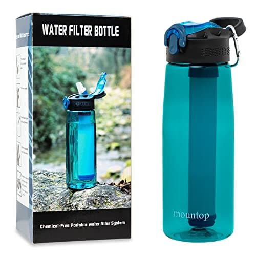 mountop Portable Water Filter Bottle - Emergency Water Filtered Bottle with 2-Stage Integrated Filter Straw for Hiking Backpacking and Travel BPA Free 22oz — view 6