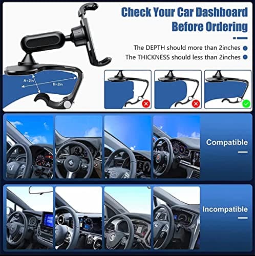 Orco Dashboard Phone Holder for Car Clip On Car Phone Mount 360 Degree Rotation Adjustable Automobile Cradle Suitable for Smartphone 4 to 7 inch — view 2
