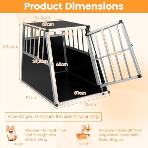 GYMAX Travel Dog Crate, Aluminum Dog Transport Box with Lockable Door & Trapezoidal Design, Chew-proof Puppy Cage for Camping Truck (91 x 65 x 69.5 cm,without Removable Divider) — view 6