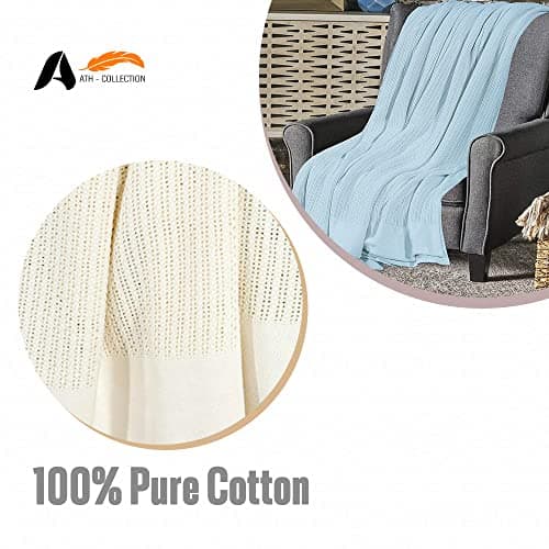 A ATH COLLECTION 100% Pure Organic Cotton Cellular Blanket Thermal Breathable Travel Blanket Extra Soft Warm Lightweight for Adults (Double 230 x 230 CM, Pink) — view 3