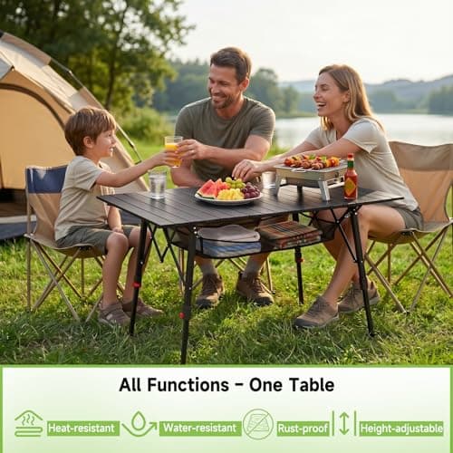 HAUSPROFI Folding Camping Table, 120x70cm Height Adjustable Garden Table, Portable Roll up Picnic Table with Large Storage and Carrying Bag Support 100kg — view 5
