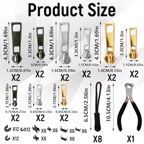 Zip Repair Kit (99-piece), Universal Zipper Pull Replacement (#3/5/8) — view 2