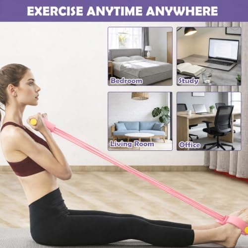 Pedal Resistance Band with Handle,4/6/8 Tubes Options,Full-Body Use (4Tubes-Pink) — view 4