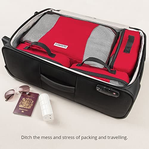 Savisto Packing Cubes 6 Piece Set, Durable & Lightweight Travel Essentials for Suitcases - Includes 1 XL, 2 L, 2 M, 1 S - Available in 8 Stylish Colours - Red — view 2
