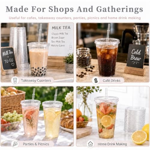 APYFID Reusable Plastic Cups, 12 Pack 710ml with Lids & Straws — view 6