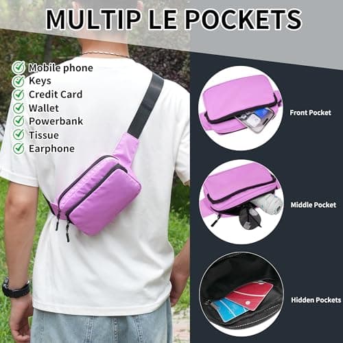 IHIGOGOFA Bumbags Waist Fanny Pack Fashion Bum Bag with 30cm Extended Belt for Dog Walking Climbing Hiking Travel Cycling Girls Ladies Men Women (Light Purple) — view 2
