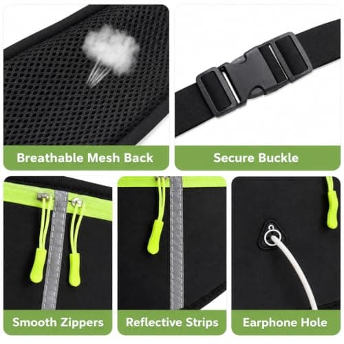 ZEMINRI Running Belt Adjustable Elastic Strap Waterproof Bumbags (Black) — view 3