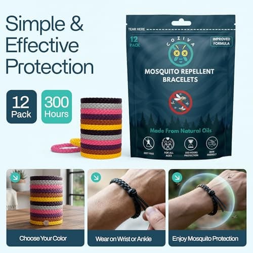 Coziva Mosquito Repellent Bracelet,12 Pack Adjustable, Insect Repellent Bracelets, Deet Free, Natural Mosquito Bands for Adults & Kids-300 Hour Protection Bug Repellent Travel Essentials — view 6