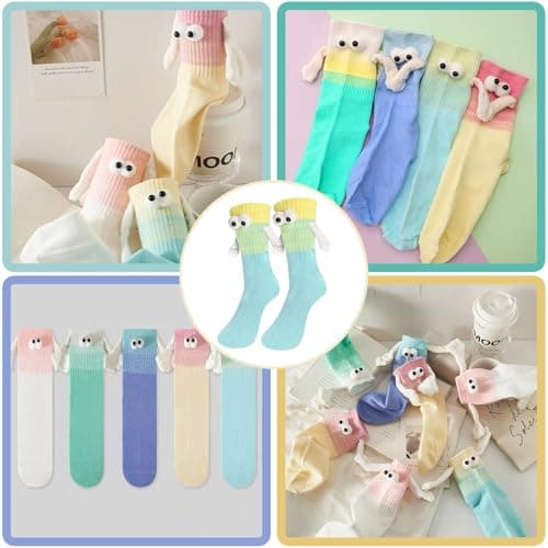 LPMXYW 4 Pairs Funny Socks Magnetic Socks Hand In Hand for Boyfriend Girlfriend Women Funny Gifts,friendship Gifts for Women 3D Couple Doll Holding Hands ﻿ — view 2