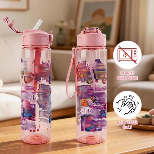 Heartsking K Pop Water Bottle for Girls, Pink Reusable Plastic Water Bottle with Straw for Sports and Travel Drinkware Merch Gift for Girls Fans Teens Party Birthday — view 3