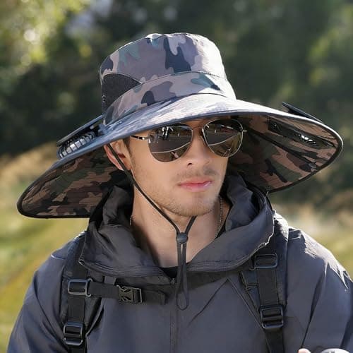 Celanisai Fan Hat Men's Outdoor Sun Hat with Wide Brim and SPF 50 Protection for Hiking, Fishing, Travel, Adjustable and Quick Drying Breathable Fishing Hat with Wide Brim, O Grey, One size — view 2