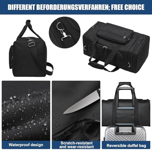 Sports Duffle Bag for Women Men, 35L Waterproof Gym Duffle Bag with 2Pcs Shoe Dust Bag, Travel Sports Duffel with Shoulder Strap Holdall Overnight Weekend Bags for Gym Travel Swimming, Black — view 3
