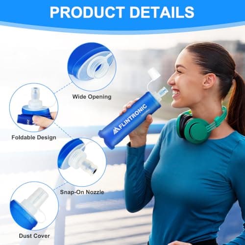 Flintronic 2PCS Soft Flask TPU, 250ML Collapsible WaterBottle, Lightweight Running Soft Bottle for Unisex Hydration, BPA-Free, Leakproof Foldable Bottle for Running, Cycling, Climbing — view 4