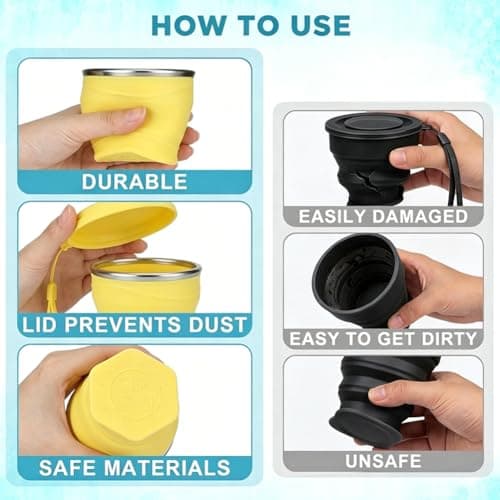 2 Pcs Silicone Foldable Cup,Collapsible Travel Cup with Lid,Blue+Yellow — view 3