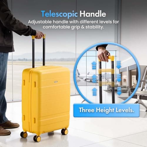 VonHaus Suitcase Set - Yellow Luggage Set for Travel - 3 Piece Lightweight ABS Hard Shell Suitcases - Telescopic Handle & Double Spinner Wheels - TSA Lock & Anti-Theft Zip - Large, Medium & Cabin Bag — view 3