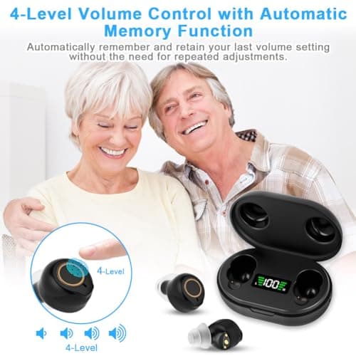 Aolso Mini Digital Sound Aid Voice Enhancer, Rechargeable Sound Headphones for Seniors,Invisible Design,Noise Cancelling, Digital in-Ear Audio Headphones Device with Charging Case-Black — view 5