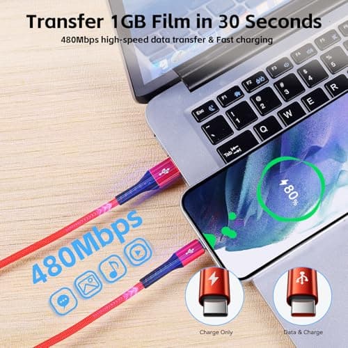 Amuvec 4 in 1 USB C Multi Charger Cable, 2.2M Long Fast Charging Cord, Red — view 4