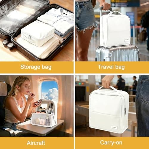 Travel Makeup Bag, Large Capacity Cosmetic Bags with Waterproof Toiletry Compartment, Luggage Strap, Detachable Mirror, and Leather Portable Standing Makeup Bag — view 6