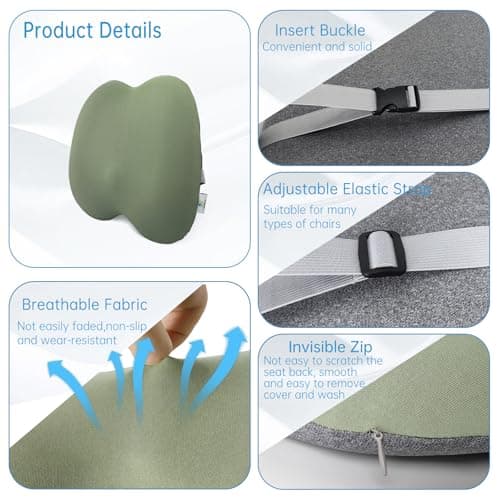 MzGro Back Lumbar Support Cushion for Office Chair - Firm Memory Foam Back Pillow for Back Pain and Pressure Relieve - Back Cushion for Long Sitting, Working, Driving (Light Green Lumbar Support) — view 5
