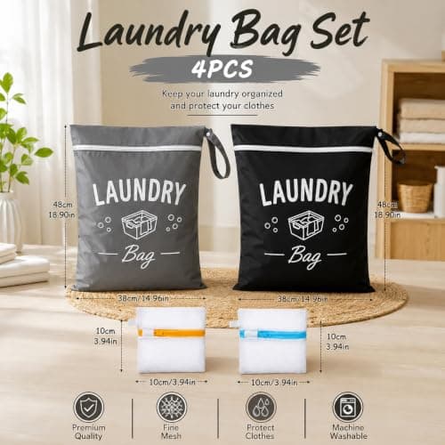 Travel Laundry Bag, 4pcs Small Laundry Bag, Laundry Bags Set with Multiple Sizes, Ideal for Wet Swimwear Storage and Clothing Organisation, for Family Vacation, Swimming and Gym — view 2