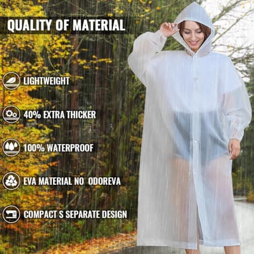 CHGANG Rain Ponchos, EVA Portable Adults Waterproof Ponchos, Reusable raincoat with Hoods for Camping, Hiking Travel, Amusement Parks, Festival (White) — view 2