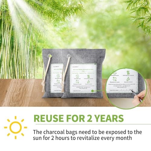 CLEVAST Bamboo Charcoal Air Purifying Bags (Large, 4×200g), Removes Odors and Moisture, Nature Fresh Air Purifier Bags, Odor Eliminator for Home, Car, Pets, Bathroom, Basement — view 4