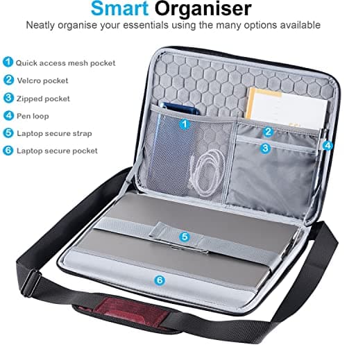 TECHGEAR Hard Shell Case for 15.6-16" Laptops, Zipped Travel Shockproof Sleeve Case, Shoulder Strap, fits Lenovo Yoga 720 IdeaPad 310 320 ThinkPad T570/Dell Inspiron 15/HP Envy 15/15.6" Notebooks etc — view 4