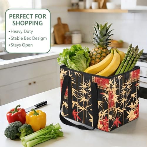 Quteprint Car Trunk Organizer, Japanese Bamboos 600D Oxford Foldable Storage Bag with Handles, 13.0x10.8x10.2in, Portable Collapsible Container for Groceries, Kitchen, Picnic & Travel — view 5