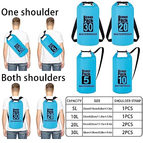 Invool Dry Bag, 5L/10L/20L/30L Waterproof Dry Bag, Dry Sack with Adjustable Shoulder Strap for Hiking, Swimming, Rafting, Surfing, Cycling, Camping, Fishing — view 2