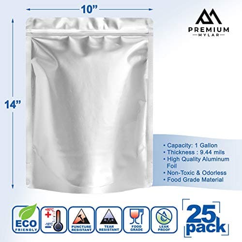25 Mylar Bags 1 Gallon - Extra Thick 9.4 Mil - 10"x14" Airtight Vacuum Sealing Sealable Mylar Bags for Long Term Food Storage - Odor Free Heat Resistant - Light and Moisture Proof Fresh Saver Packs — view 2
