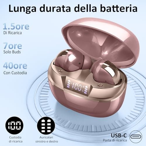 AOSRAU Wireless Earbuds, Bluetooth 5.3 Mini Headphones, Noise Cancelling Mic, Waterproof, Rose Gold — view 4