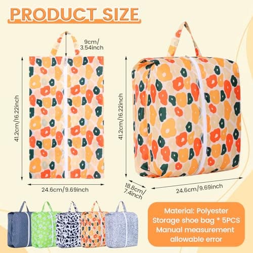 5 Pack Travel Shoe Bags for Men & Women - Waterproof Polyester Shoe Storage Pouch with Sturdy Handle & Zipper - Portable Luggage Organizer for Vacation, Gym & Daily Use — view 2