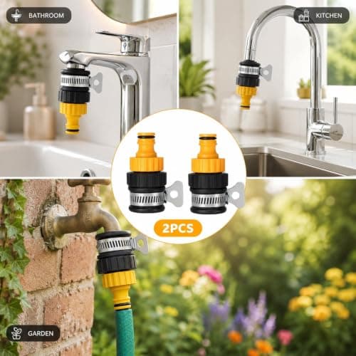 Maccyi 2 Pack Kitchen Tap Hose Connector,4/6mm Tap Connector For Hose Pipe,Hose Adapter For Kitchen Tap, Kitchen Bathroom Garden Indoor Outdoor Use Car Washing Tool Free Installation(Yellow) — view 5