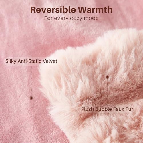 SHANNA Soft Warm Rabbit Plush Fleece Blankets Thick 1000 GSM Throws for Sofa Large Fluffy Versatile Blanket Bed Throw for Bedroom, Couch, Travel, Kids, Camping (Pink, 100 * 160cm) — view 4