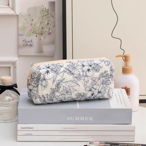 MerwDeeyt 3 Pack Floral Cotton Makeup Bag Set for Women Travel — view 5