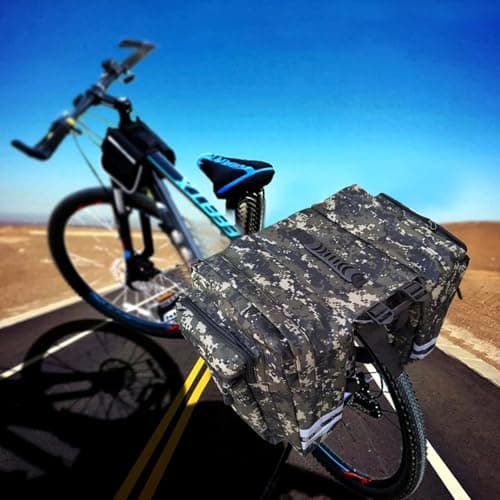 Pesoncarl Bike Saddle Bag, Large Camo Panniers Bike Bags, Protable Rack Bag with Reflective Stripe & Multi Pockets, Saddle Bags for Rear Rack, Trunk for Mountain, sports — view 5