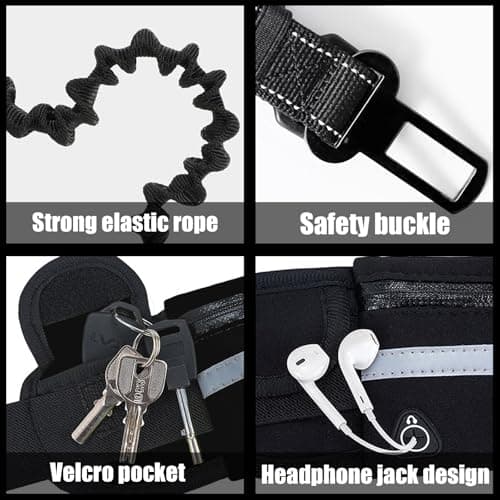Hands Free Dog Lead Walking Belt,Heavy Duty Dog Running with Waist Belt,Adjustable Bungee,Waist Bag Reflective Stitches for Jogging — view 3