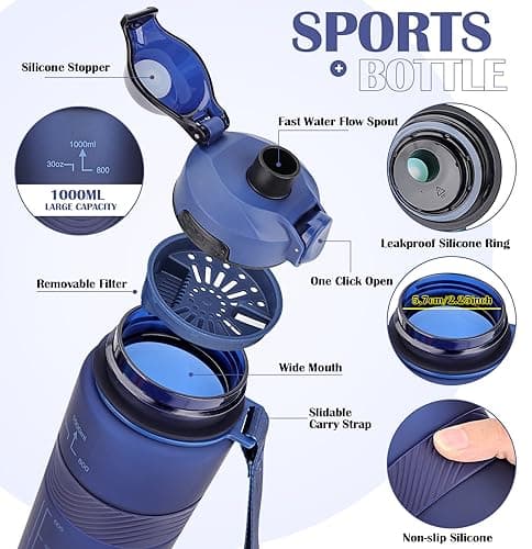 CodiCile Water Bottle, BPA Free 1l Water Bottle Leak Proof Drinks Bottle, Large Sports Bottle Great for Gym, School, Office and Travel (Navy Blue) — view 3