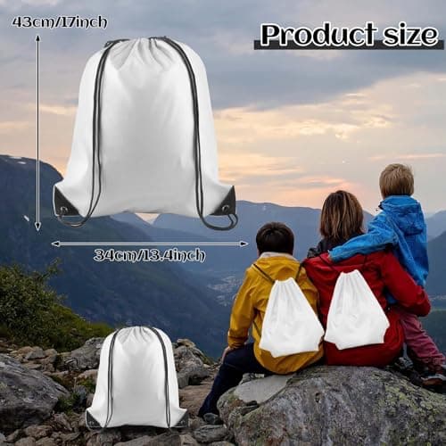 PLULON White Drawstring Bags Drawstring Backpack Bulk, String Backpack Cinch Sack Sport Gym Bags for Yoga Traveling Outdoor Sports — view 2