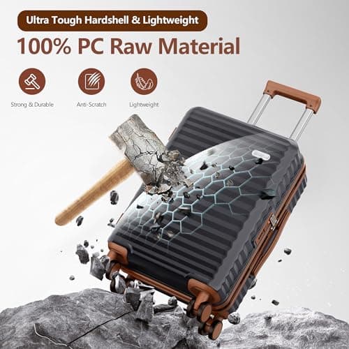 SHOWKOO Suitcase Sets 3 Piece Expandable Hardshell PC Luggage, Black — view 3