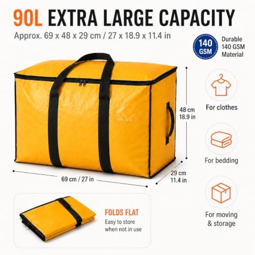 AMW Heavy Duty Moving Bags, 90L Large Storage Bags with Zip, 6 Pack, (Yellow) — view 2