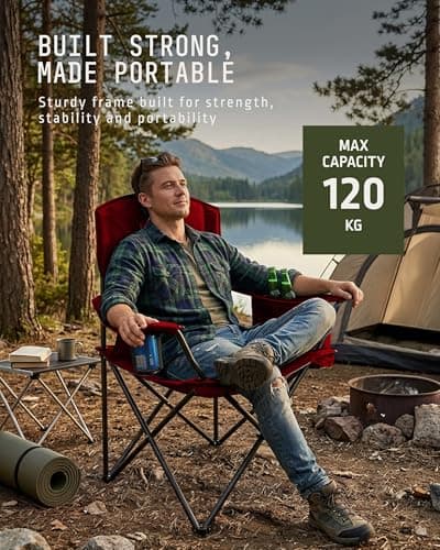 Voyager Folding Camping Chairs 2 Pack with Cooler Bag, Lightweight Q195 Steel Frame, 600D Oxford Fabric, Portable & Comfortable - Black (Red, Pouch/Cooling) — view 6