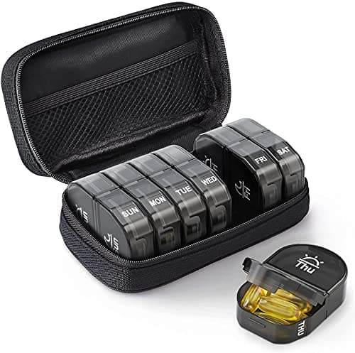 AUVON AM/PM Pill Organiser with a Zipper Canvas Bag for Dual Protection