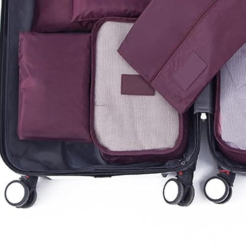 7 Set Packing Cubes with Oxford Cloth for Efficient Travel Organization - Grey Luggage Organizers (Maroon) — view 2