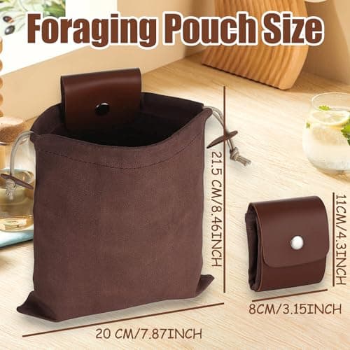 Foraging Pouch,Foraging Bag with Waxed Canvas,Folding Mushroom Storage,Water Resistant Leather Belt Pouch with Drawstring & Buckle,Collapsible Waist Bag for Outdoors Camping Travel Hiking — view 4