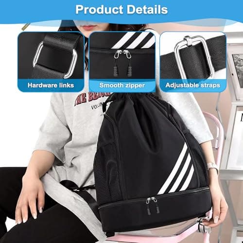 Waterproof Sports Backpack with Shoe Compartment and Water Bottle Pockets — view 3
