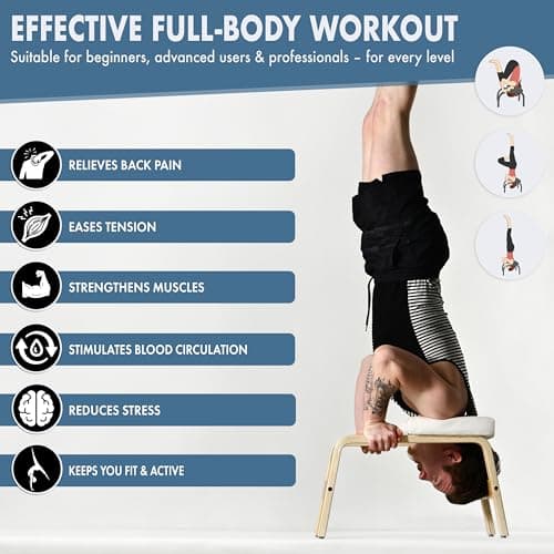 VALENESS® Yoga Headstand Stool - Premium Quality Yoga Stool Including Yoga Strap, Yoga Block & Exercise Poster - Yoga Chair for Handstand Exercise Made of Solid Natural Wood — view 4