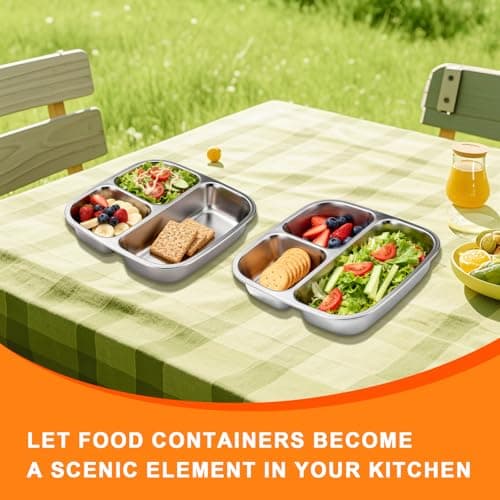Betinyar 2PCS Stainless Steel Snack Containers, Leak-proof 3-Compartment Food Prep Containers with Individual Sealing Lids, Reusable Food Storage for Travel, Camping, Work and Fitness — view 6