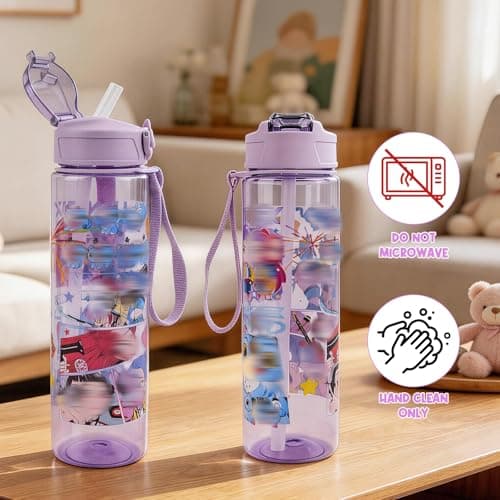 Heartsking K Pop Water Bottle for Girls, Purple Reusable Plastic Water Bottle with Straw for Sports and Travel Drinkware Merch Gift for Girls Fans Teens Party Birthday — view 3