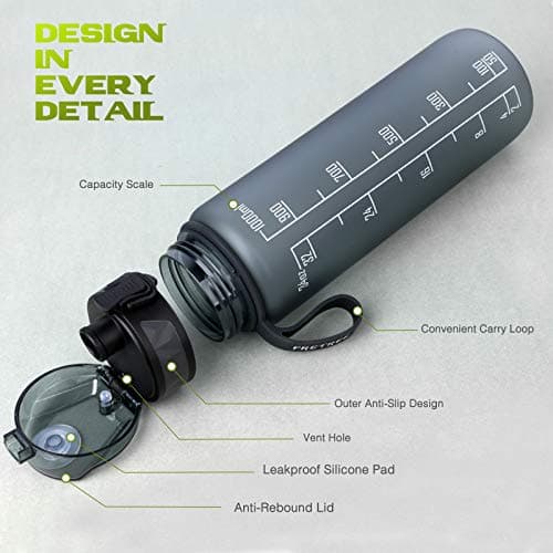 FULDENT Sports Water Bottle 1L Leakproof Design Water Bottle, BPA Free Tritan Plastic Drinking Bottle for Teenager, Adult, Sports, Hiking, Gym, Fitness, Outdoor, Cycling, School & Office — view 3